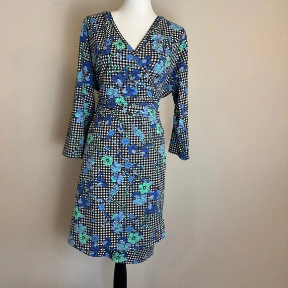 Lands' End Dresses & Skirts - Lands End Floral Checkered Wrap Dress Tie Waist Comfy 1X